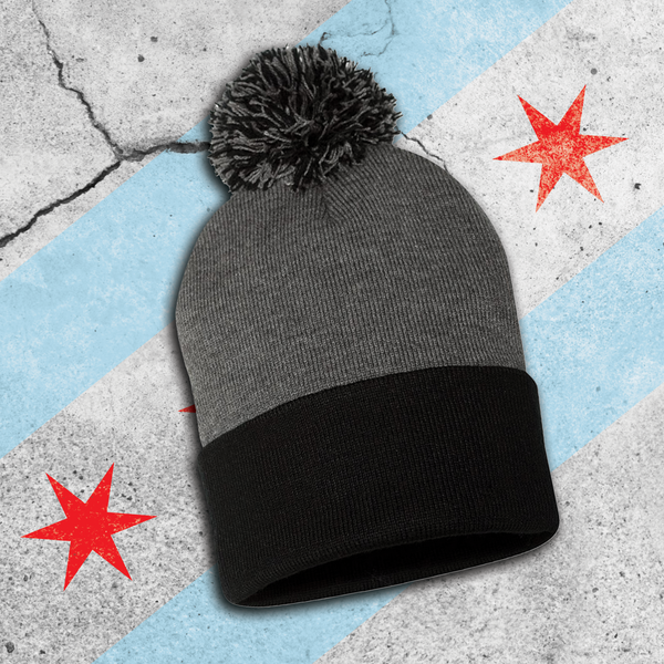 Chicago Heart Flag Pom-Pom Beanie – 606 Apparel Co display picture 1