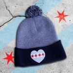 Chicago Heart Flag Pom-Pom Beanie